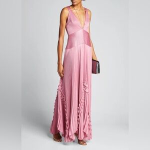 Alexis Pink Pleated Maxi Gown Dress Sz XS